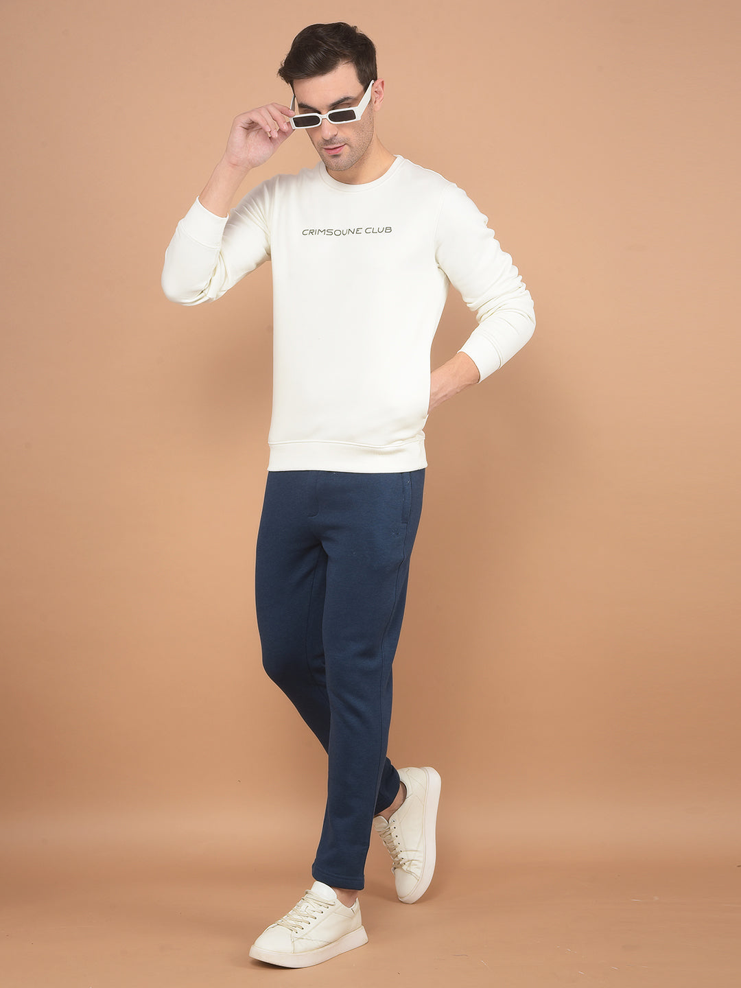 White Typographic Print Sweatshirt-Men Sweatshirts-Crimsoune Club