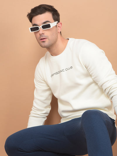 White Typographic Print Sweatshirt-Men Sweatshirts-Crimsoune Club