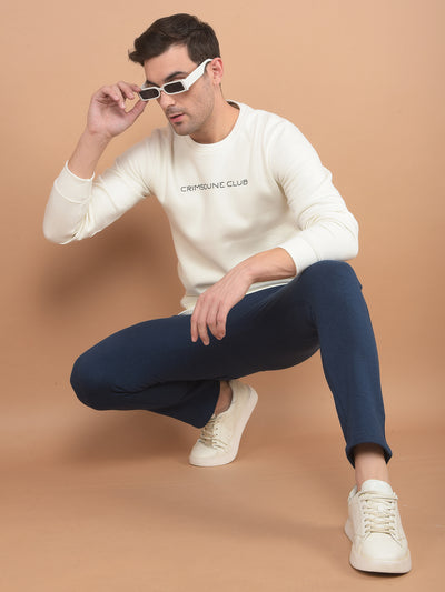 White Typographic Print Sweatshirt-Men Sweatshirts-Crimsoune Club