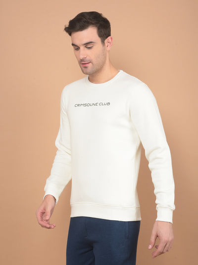 White Typographic Print Sweatshirt-Men Sweatshirts-Crimsoune Club