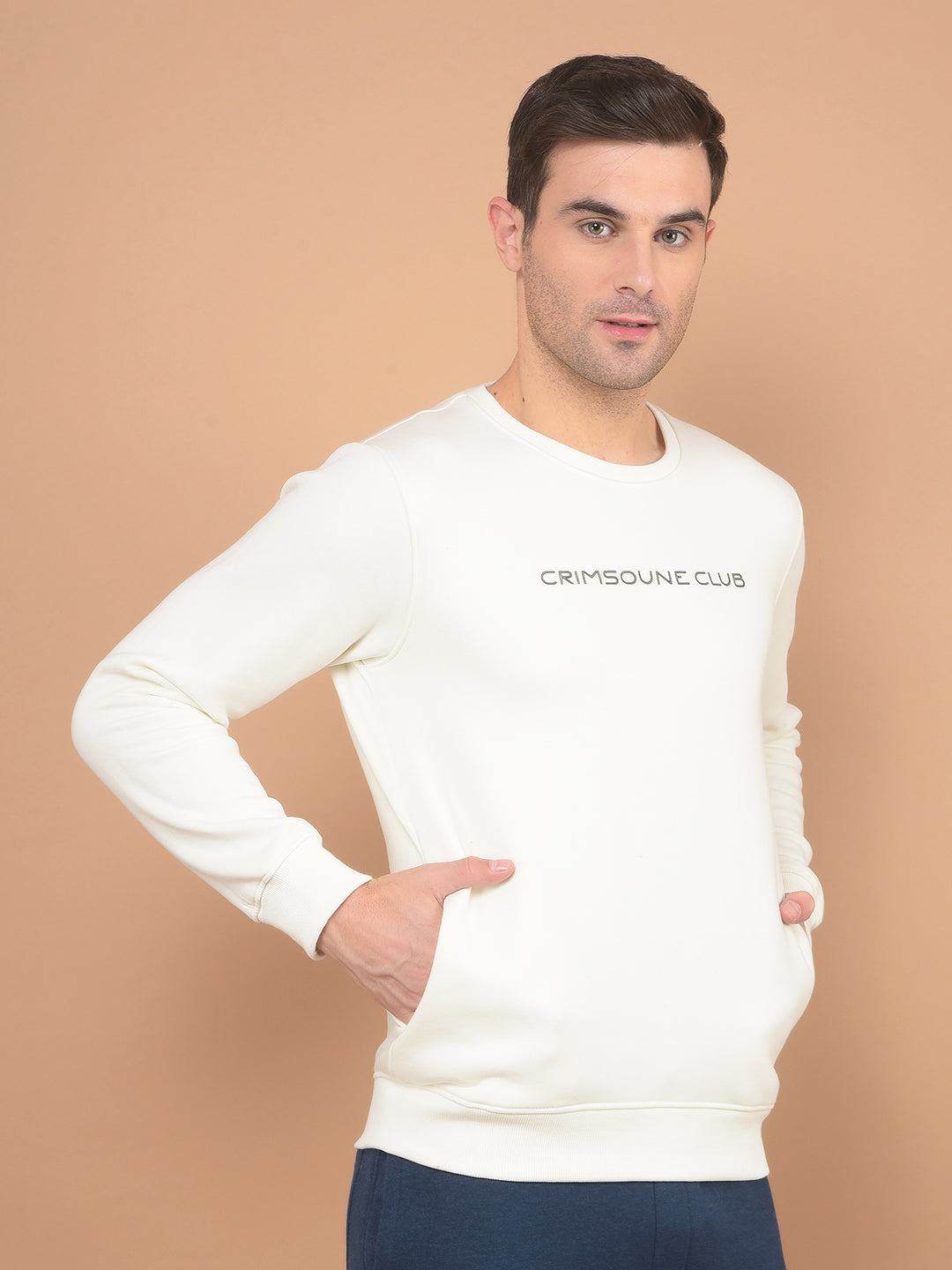 White Typographic Print Sweatshirt-Men Sweatshirts-Crimsoune Club