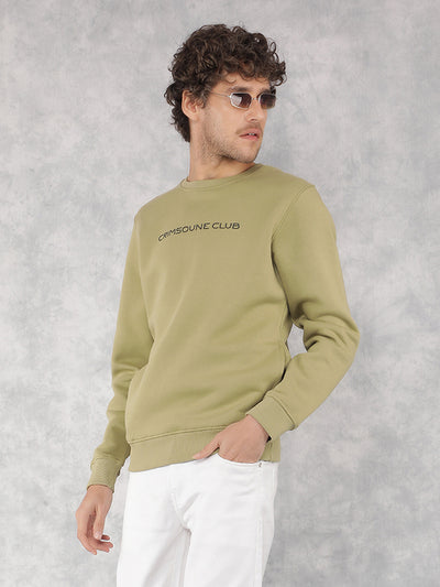 Olive Typographic Print Sweatshirt-Men Sweatshirts-Crimsoune Club