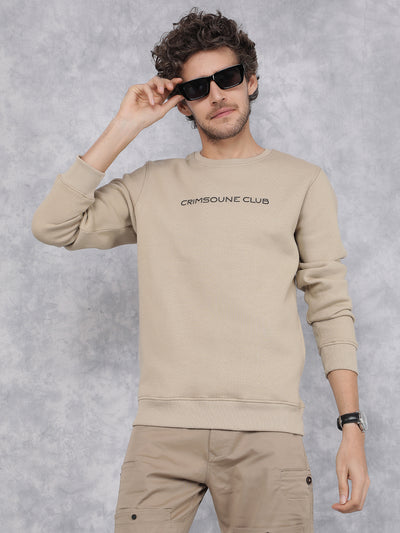 Beige Typographic Print Sweatshirt-Men Sweatshirts-Crimsoune Club