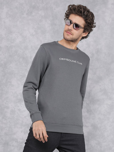 Grey Typographic Print Sweatshirt-Men Sweatshirts-Crimsoune Club