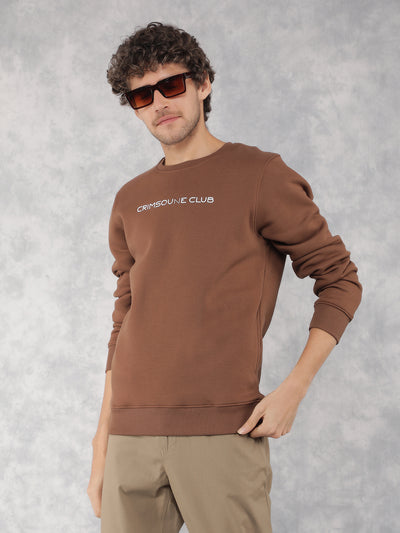 Brown Typographic Print Sweatshirt-Men Sweatshirts-Crimsoune Club