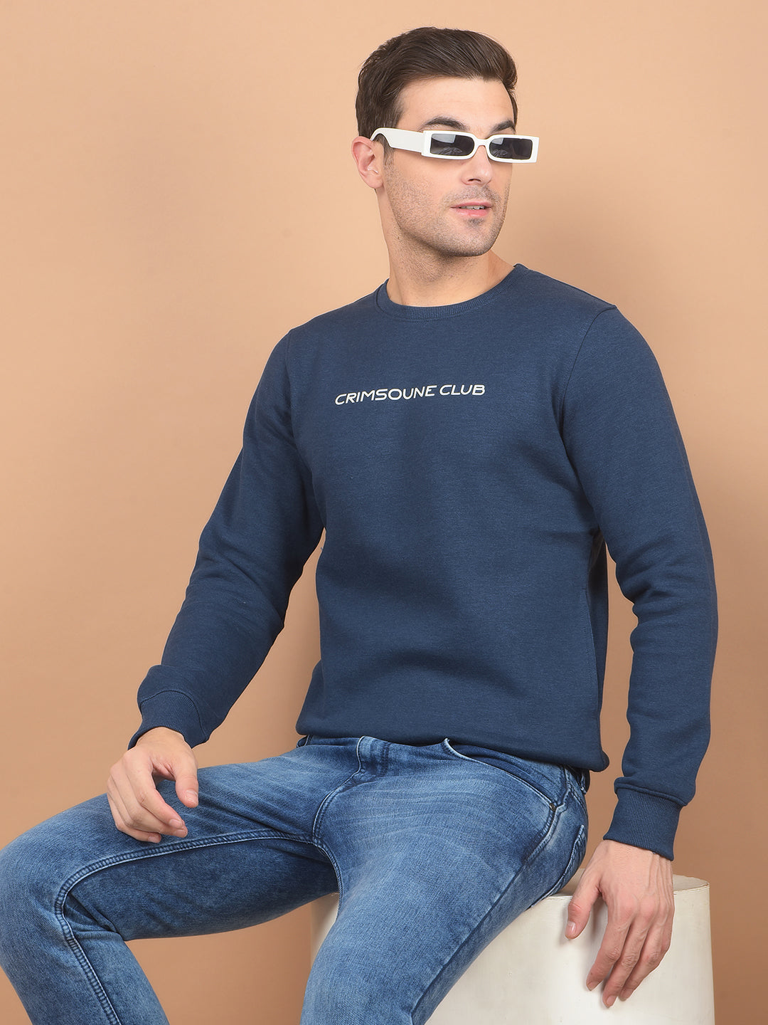 Blue Typographic Print Sweatshirt-Men Sweatshirts-Crimsoune Club