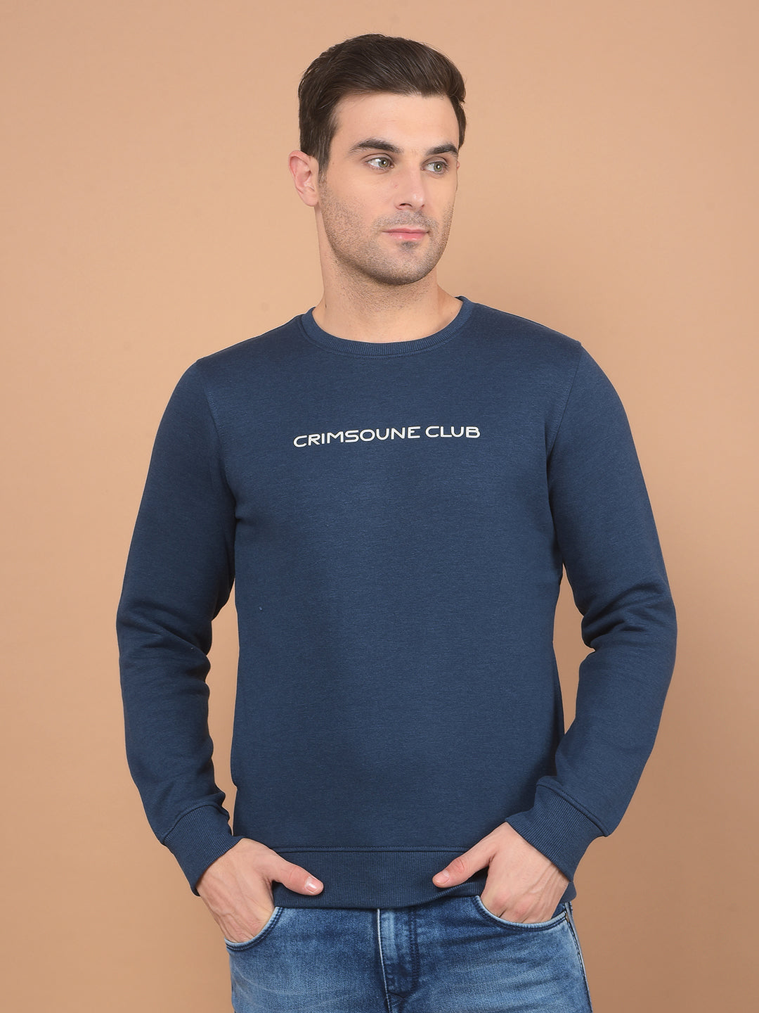 Blue Typographic Print Sweatshirt-Men Sweatshirts-Crimsoune Club