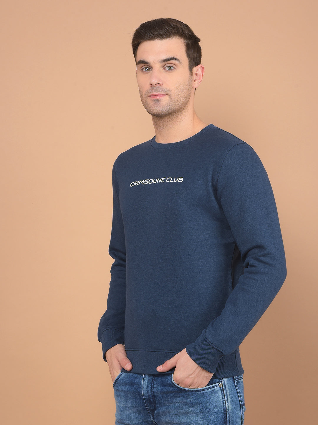 Blue Typographic Print Sweatshirt-Men Sweatshirts-Crimsoune Club