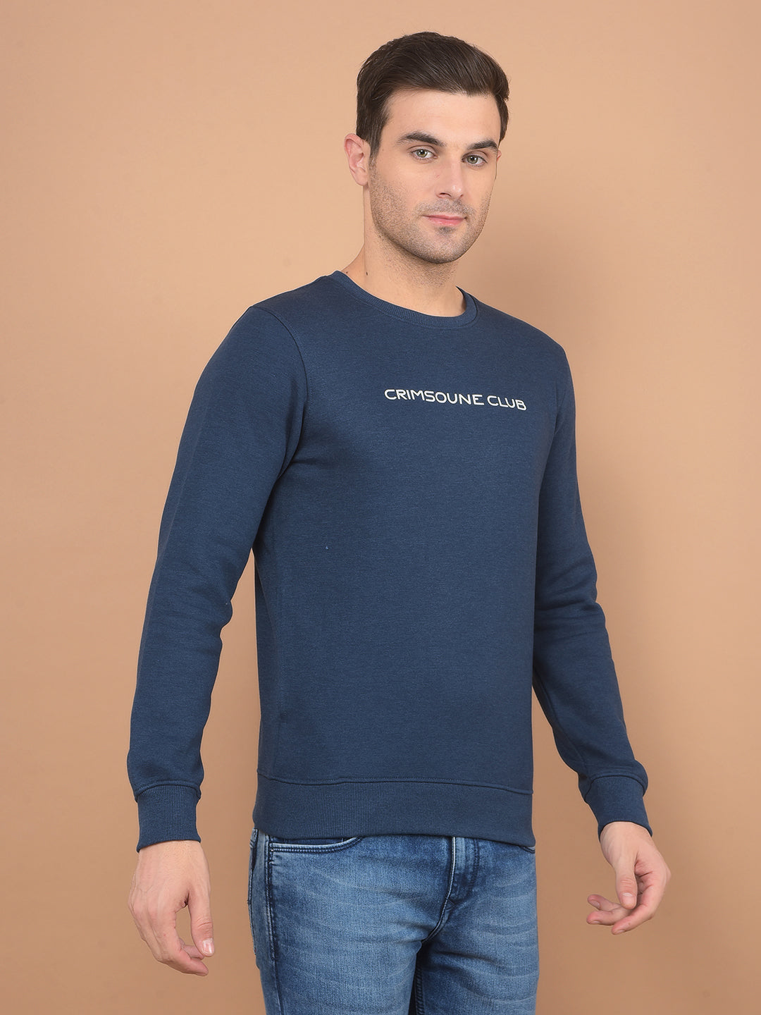 Blue Typographic Print Sweatshirt-Men Sweatshirts-Crimsoune Club