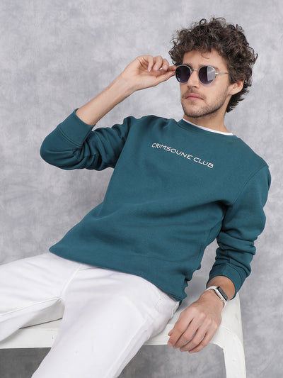 Green Typographic Print Sweatshirt-Men Sweatshirts-Crimsoune Club