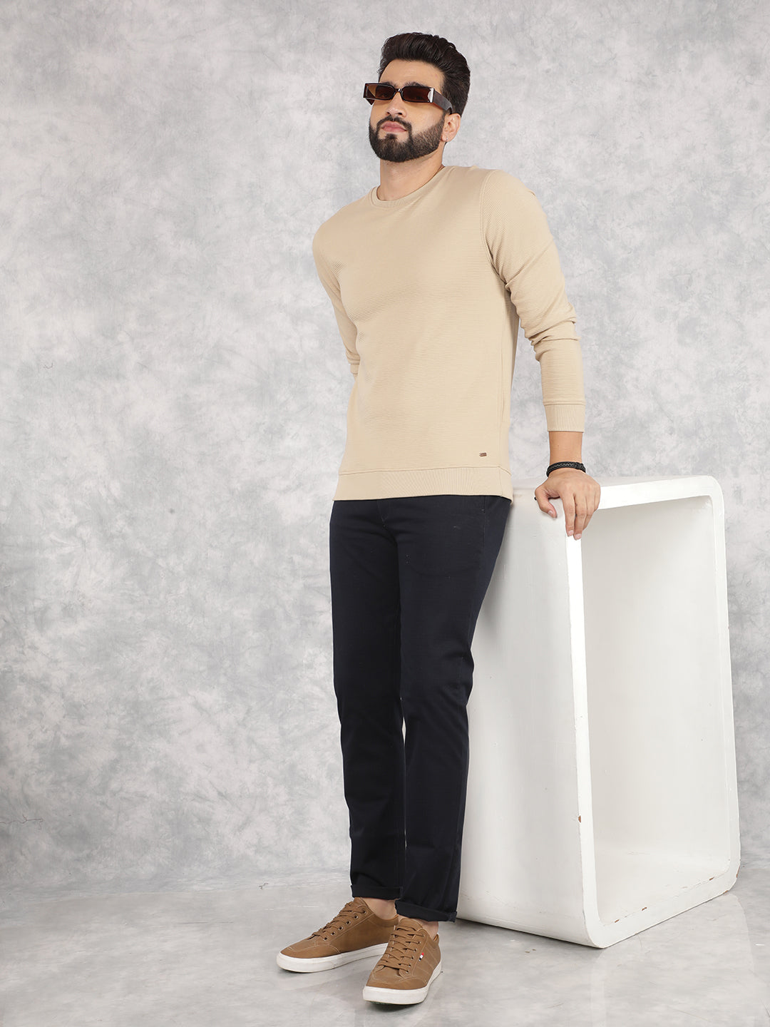 Beige Sweatshirt-Men Sweatshirts-Crimsoune Club