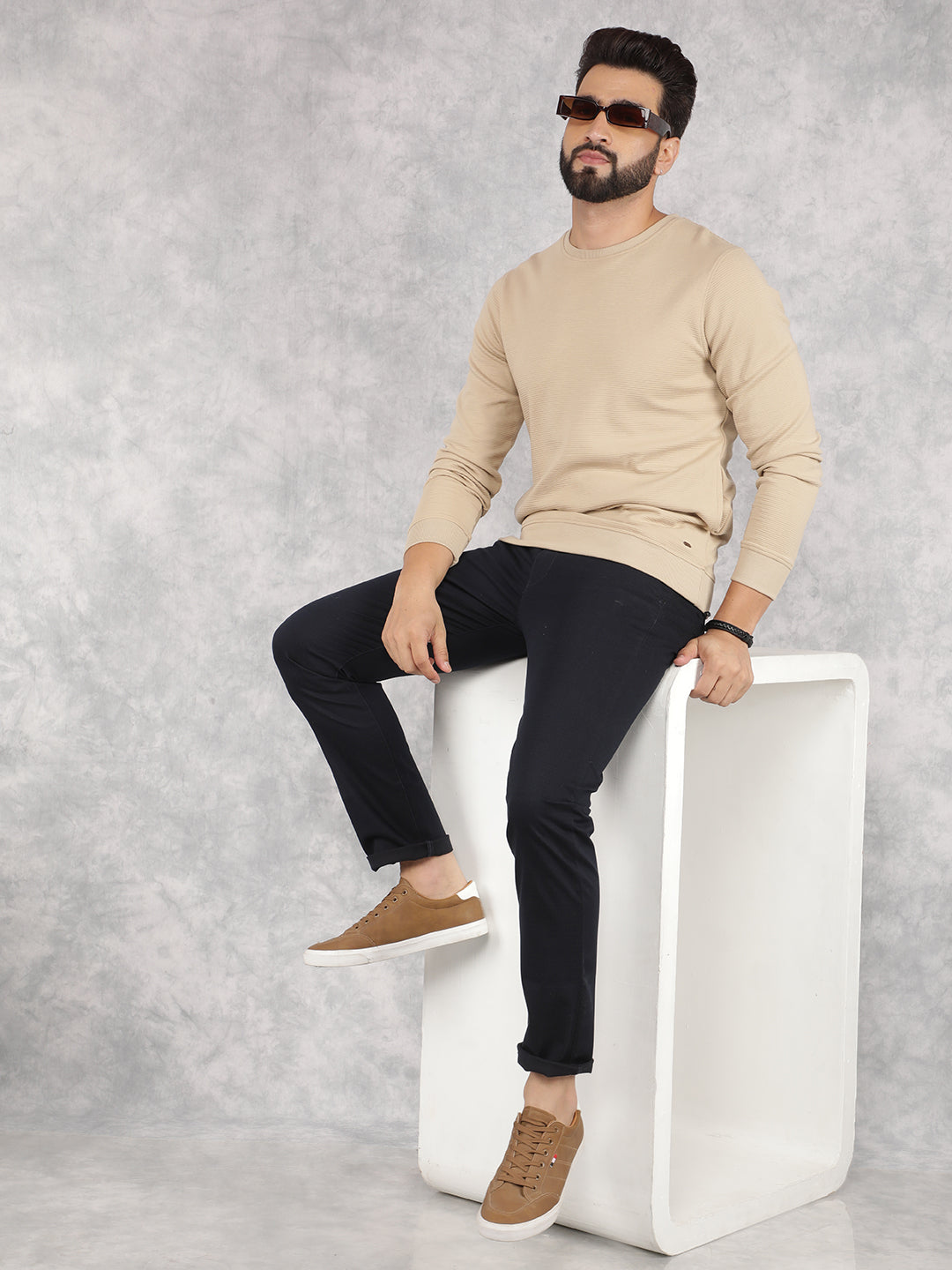 Beige Sweatshirt-Men Sweatshirts-Crimsoune Club