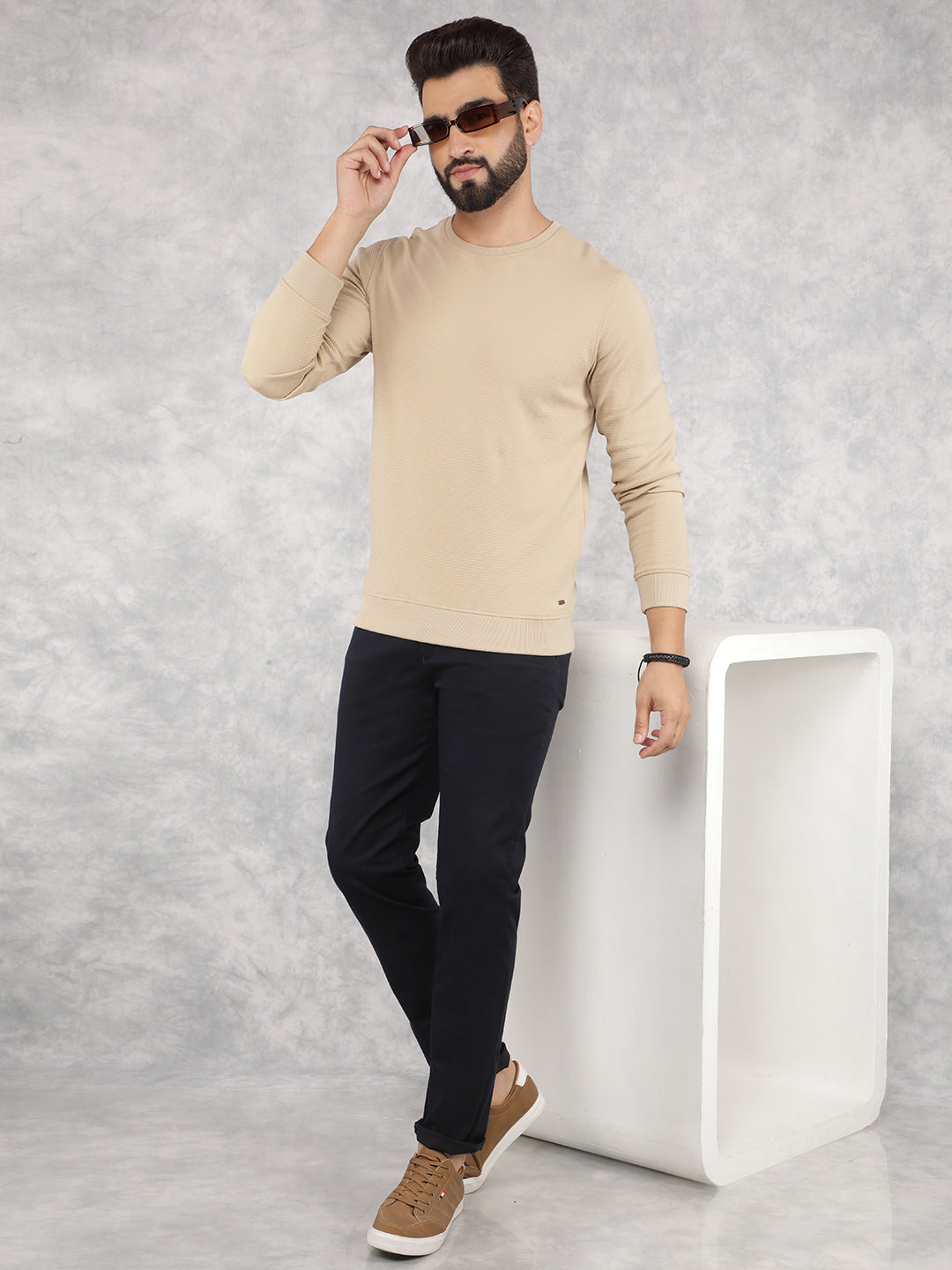 Beige Sweatshirt-Men Sweatshirts-Crimsoune Club