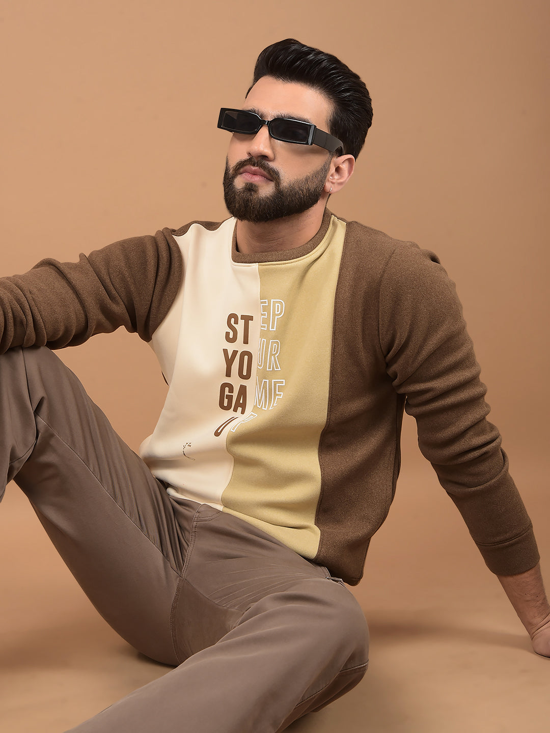 Brown Typographic Print Sweatshirt-Men Sweatshirts-Crimsoune Club