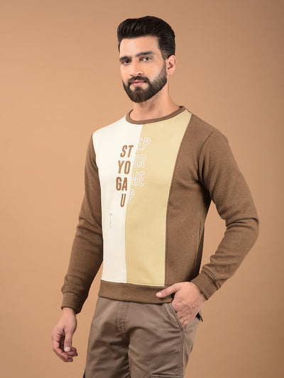 Brown Typographic Print Sweatshirt-Men Sweatshirts-Crimsoune Club