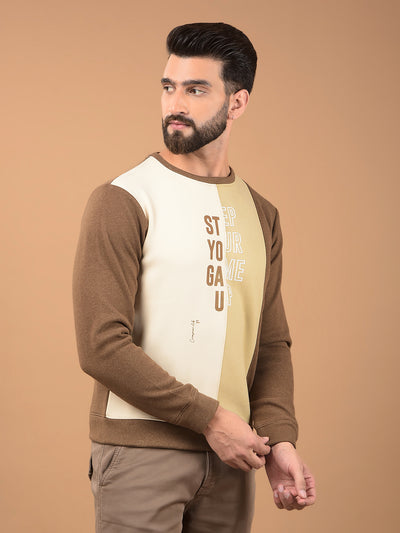 Brown Typographic Print Sweatshirt-Men Sweatshirts-Crimsoune Club