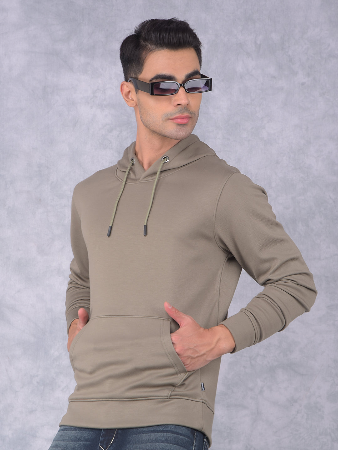 Olive Hooded Neck Sweatshirt-Men Sweatshirts-Crimsoune Club