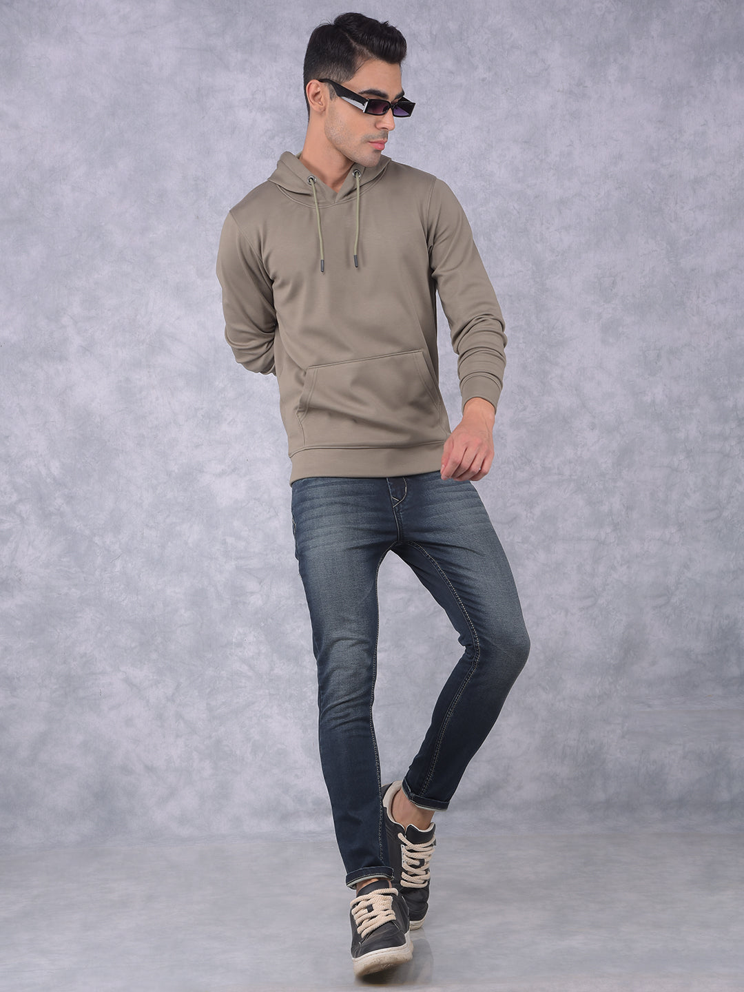 Olive Hooded Neck Sweatshirt-Men Sweatshirts-Crimsoune Club