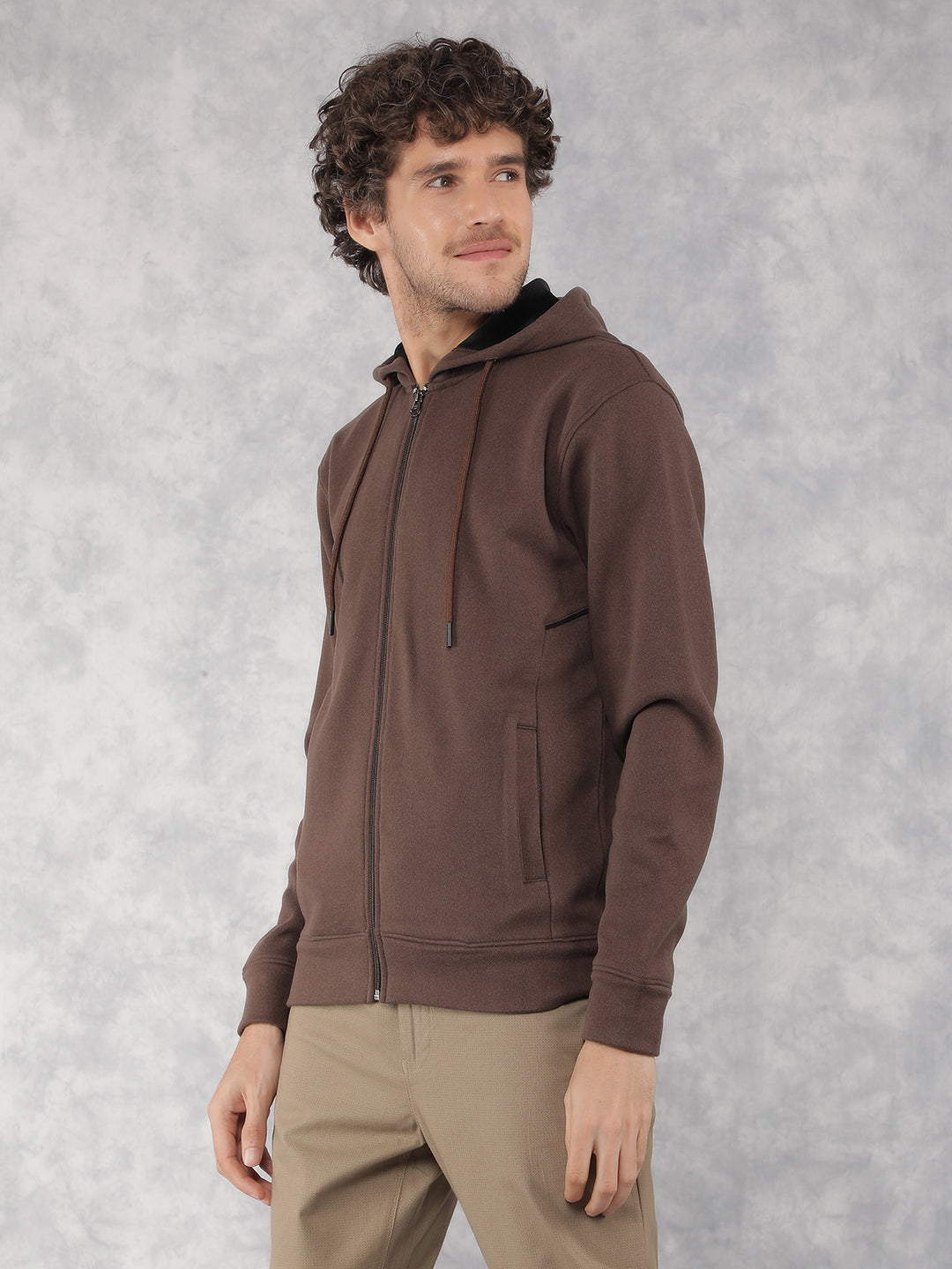 Brown Hooded Neck Sweatshirt-Men Sweatshirts-Crimsoune Club