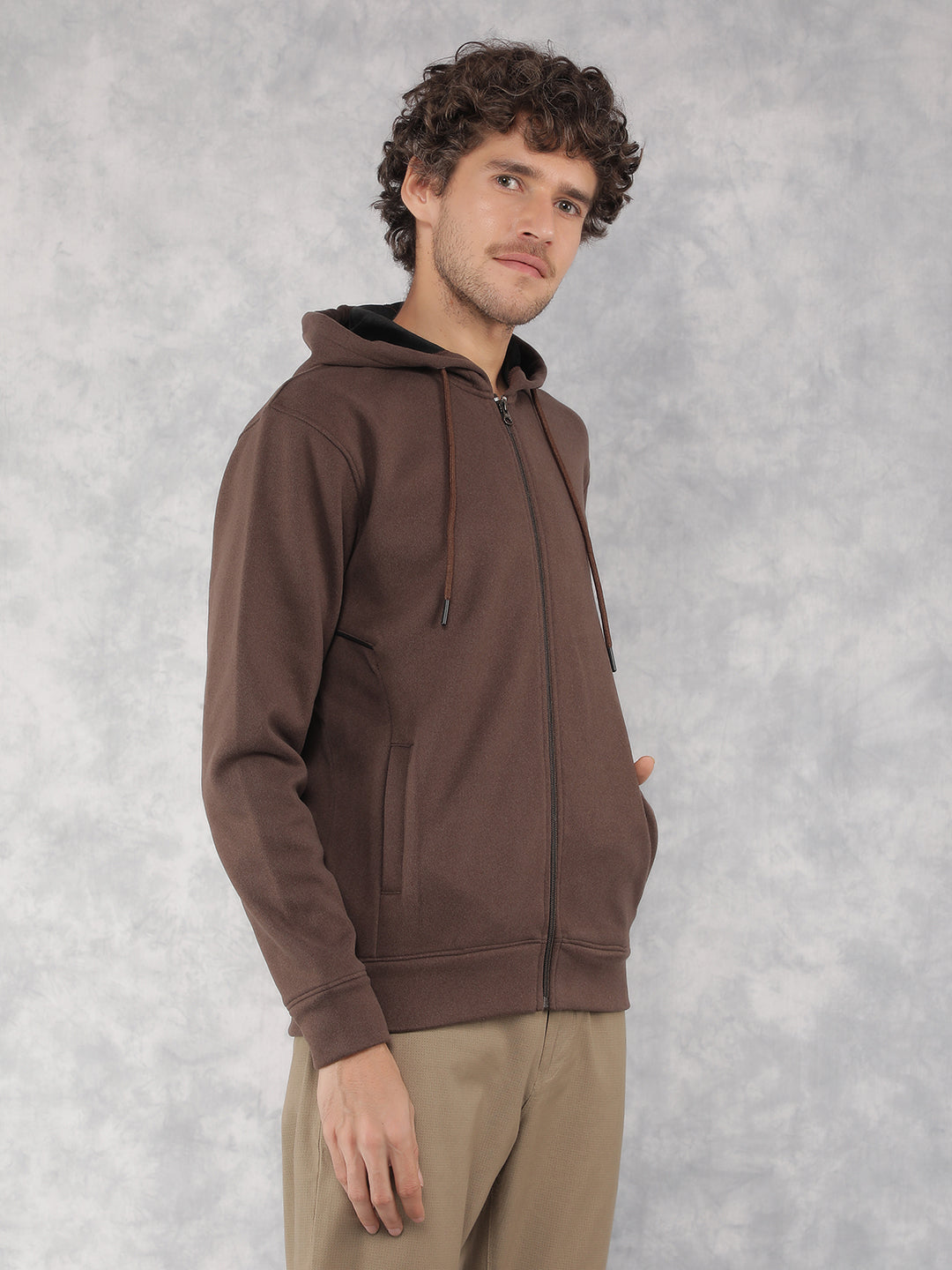 Brown Hooded Neck Sweatshirt-Men Sweatshirts-Crimsoune Club