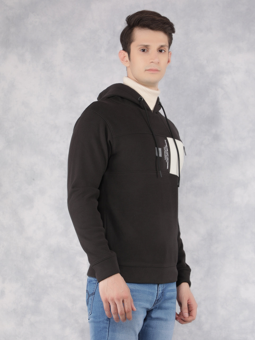 Black Color-Blocked Hooded Neck Sweatshirt-Men Sweatshirts-Crimsoune Club