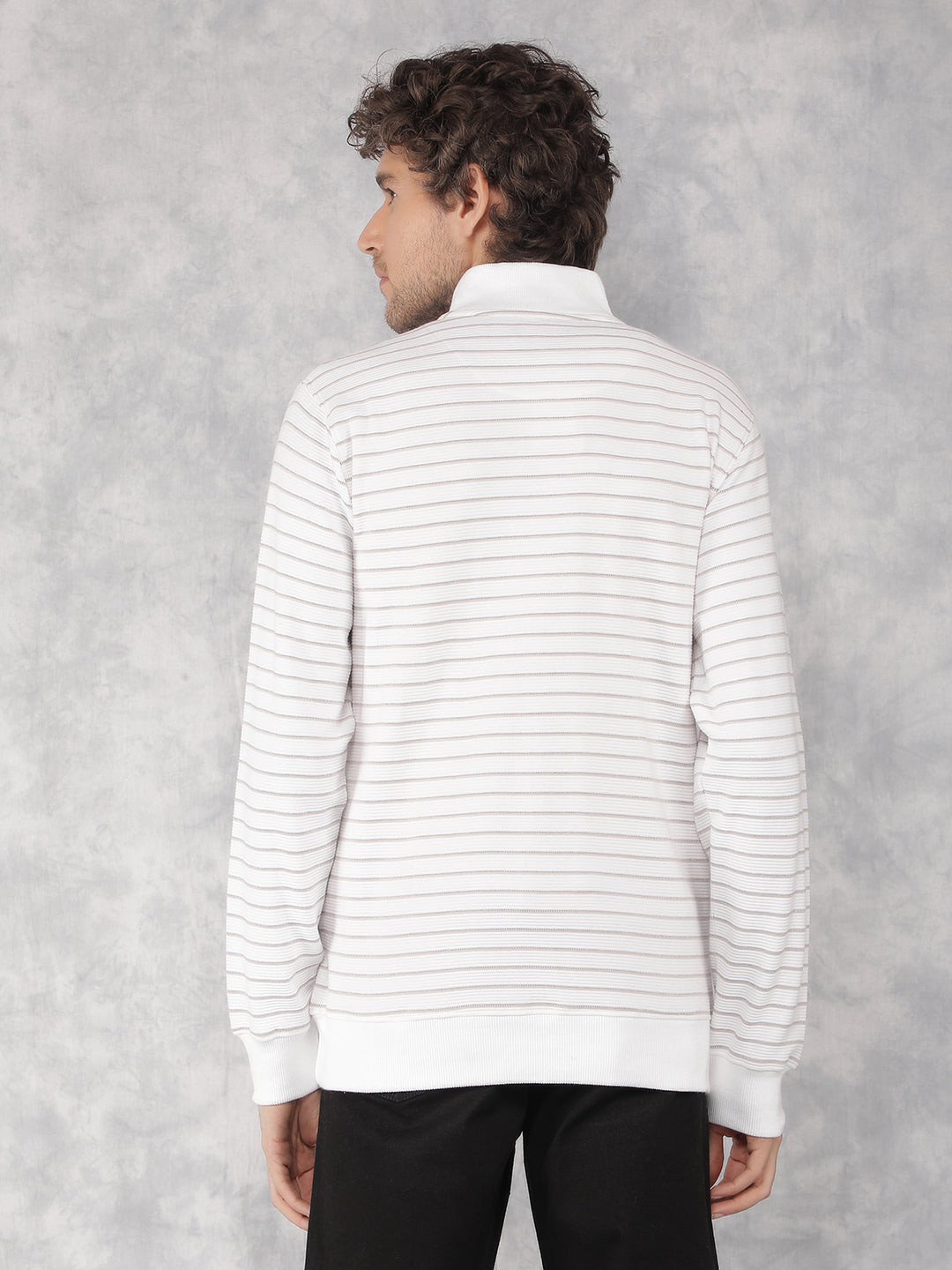 Off White Horizontal Stripes 100% Cotton Sweatshirt-Men Sweatshirts-Crimsoune Club