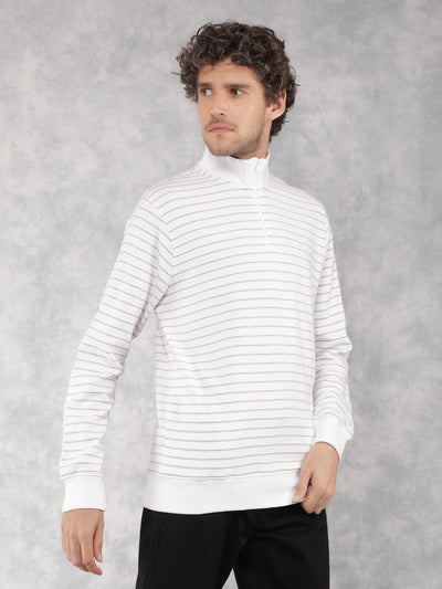 Off White Horizontal Stripes 100% Cotton Sweatshirt-Men Sweatshirts-Crimsoune Club