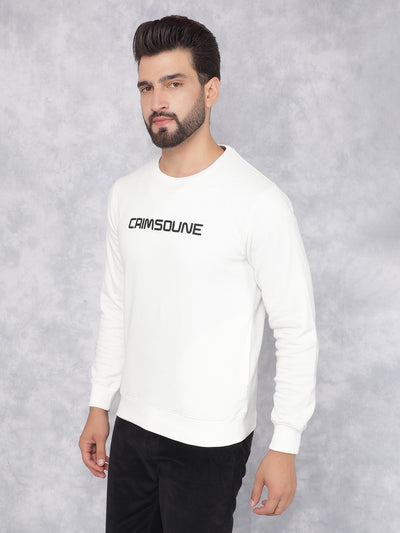 Off White Typographic Print Sweatshirt-Men Sweatshirts-Crimsoune Club