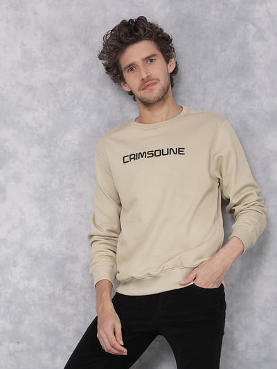 Beige Typographic Print Sweatshirt-Men Sweatshirts-Crimsoune Club