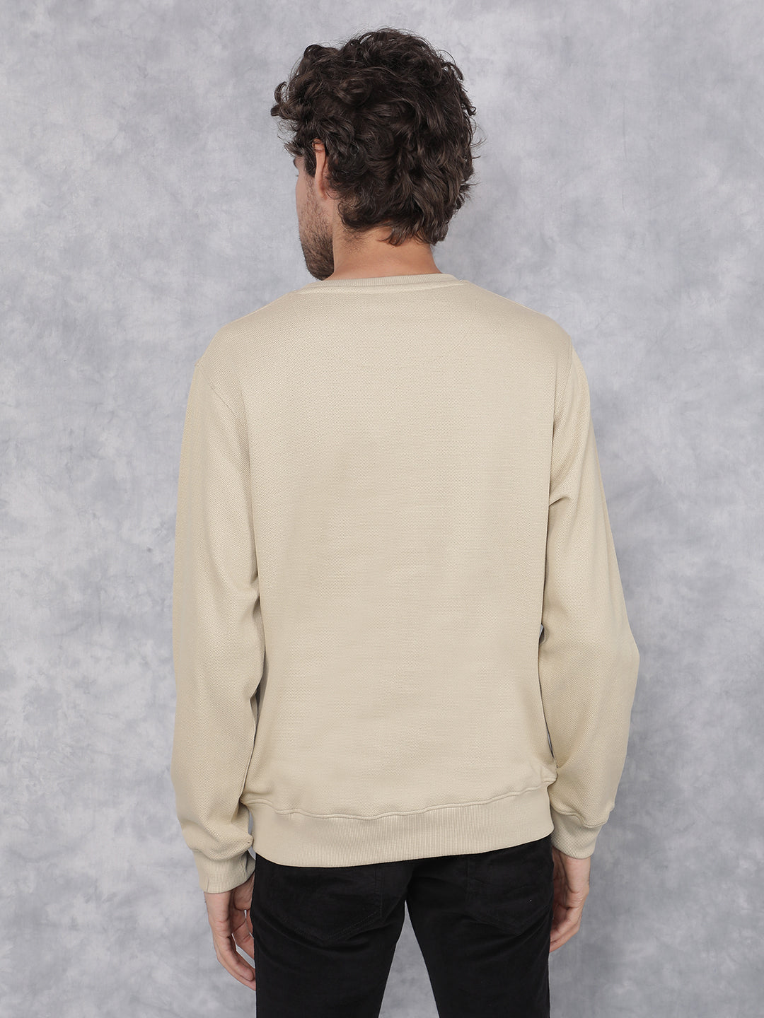 Beige Typographic Print Sweatshirt-Men Sweatshirts-Crimsoune Club