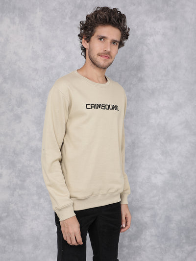 Beige Typographic Print Sweatshirt-Men Sweatshirts-Crimsoune Club