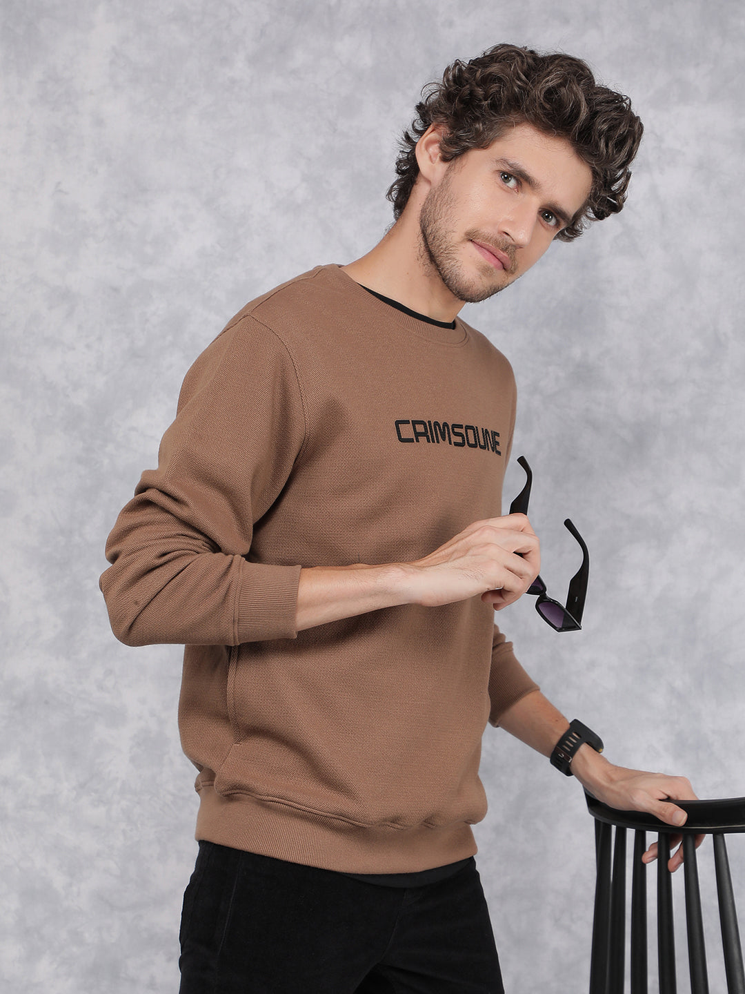 Brown Typographic Print Sweatshirt-Men Sweatshirts-Crimsoune Club