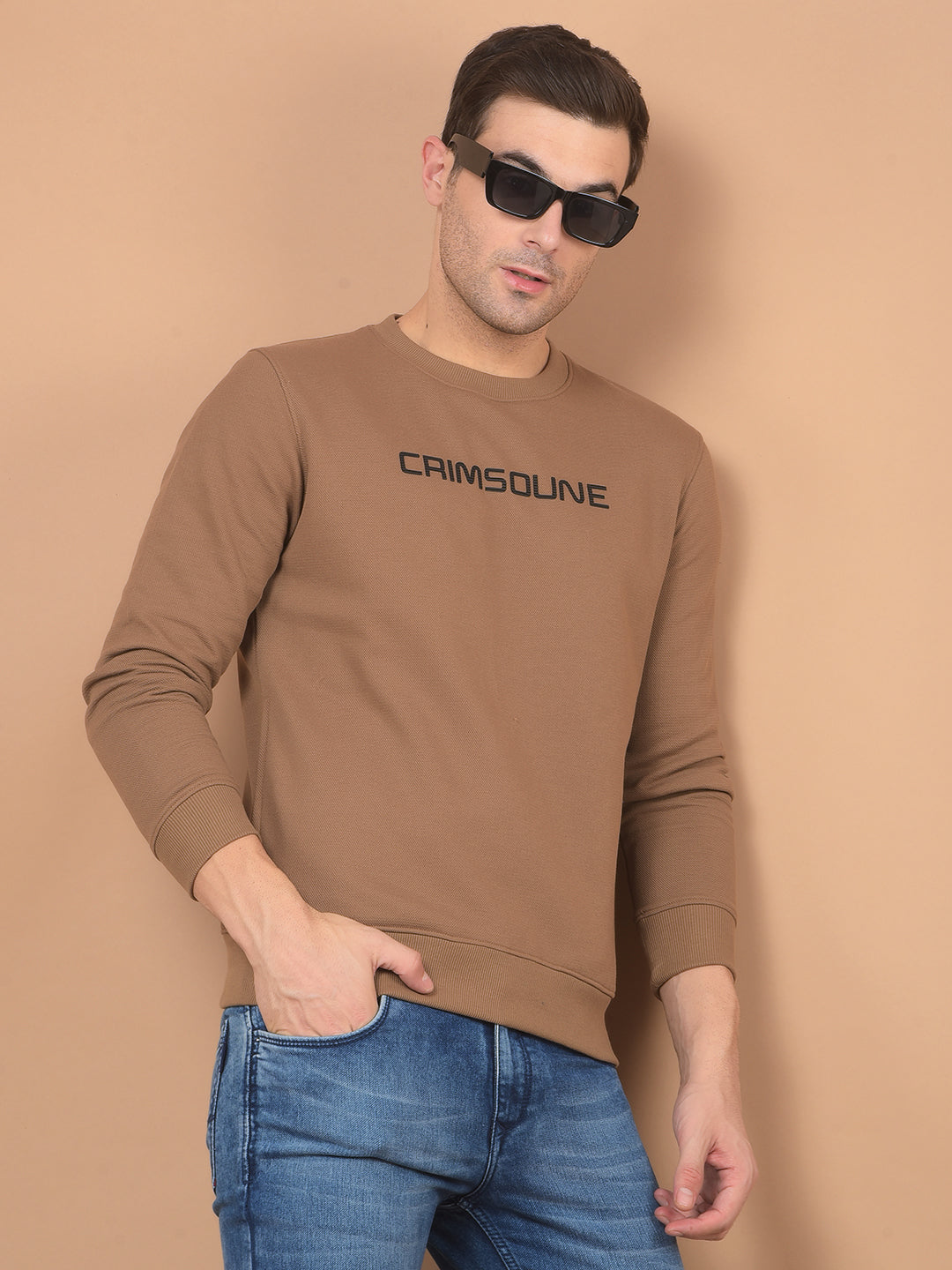 Brown Typographic Print Sweatshirt-Men Sweatshirts-Crimsoune Club