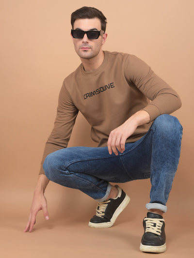 Brown Typographic Print Sweatshirt-Men Sweatshirts-Crimsoune Club