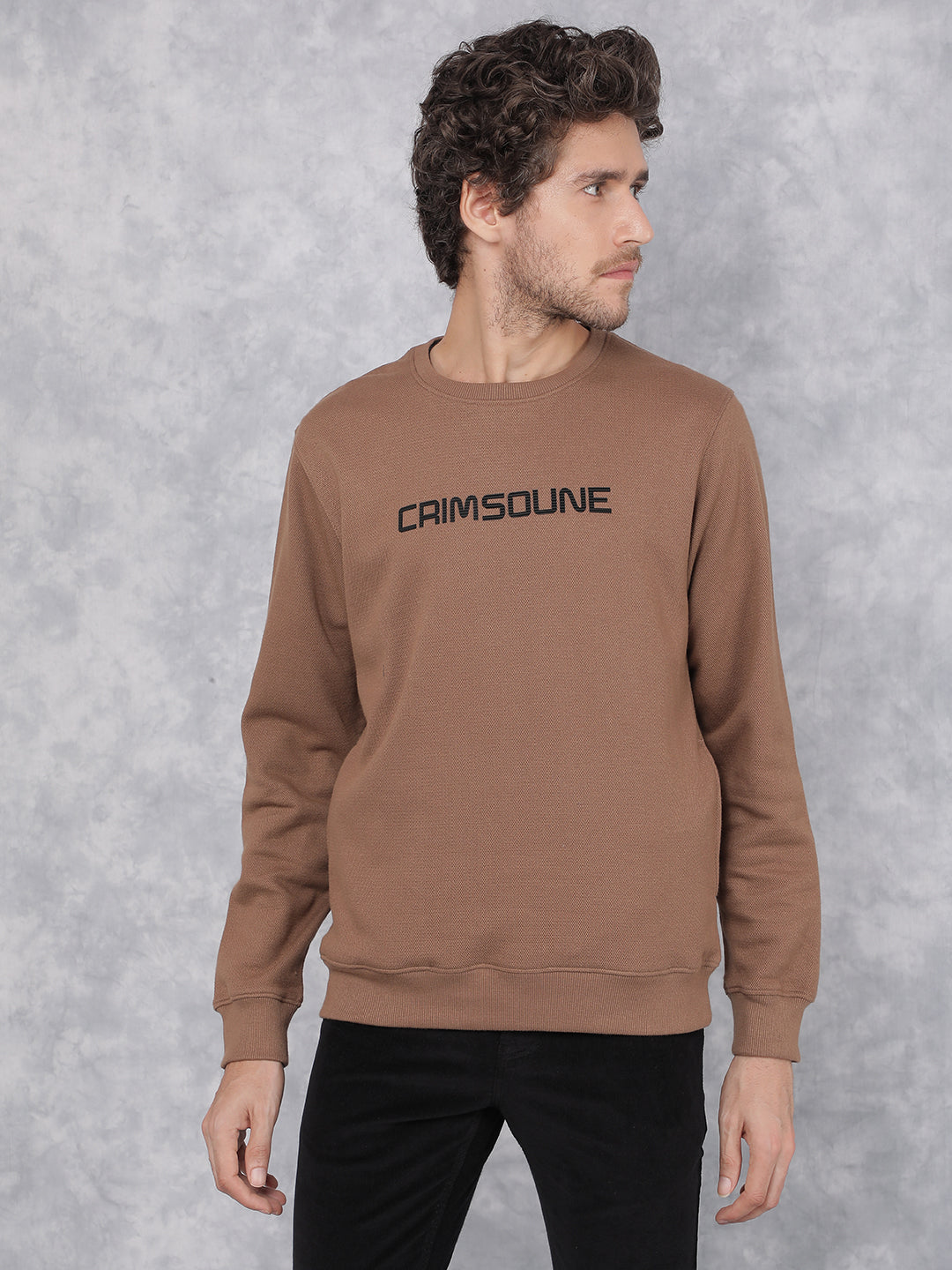 Brown Typographic Print Sweatshirt-Men Sweatshirts-Crimsoune Club