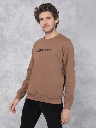 Brown Typographic Print Sweatshirt-Men Sweatshirts-Crimsoune Club