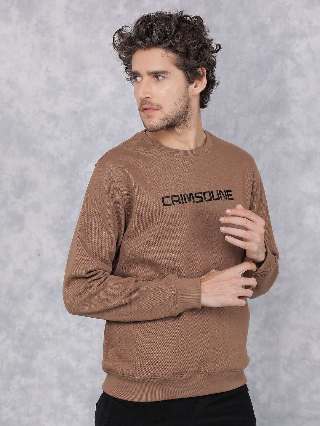 Brown Typographic Print Sweatshirt-Men Sweatshirts-Crimsoune Club