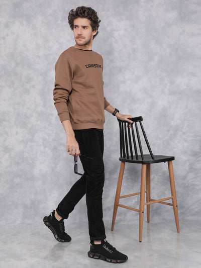 Brown Typographic Print Sweatshirt-Men Sweatshirts-Crimsoune Club