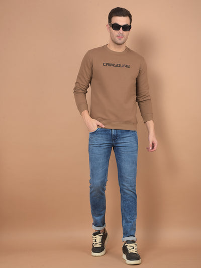 Brown Typographic Print Sweatshirt-Men Sweatshirts-Crimsoune Club