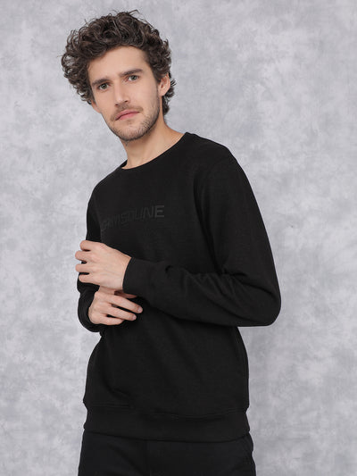 Black Typographic Print Sweatshirt-Men Sweatshirts-Crimsoune Club