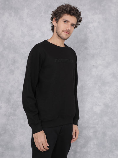 Black Typographic Print Sweatshirt-Men Sweatshirts-Crimsoune Club