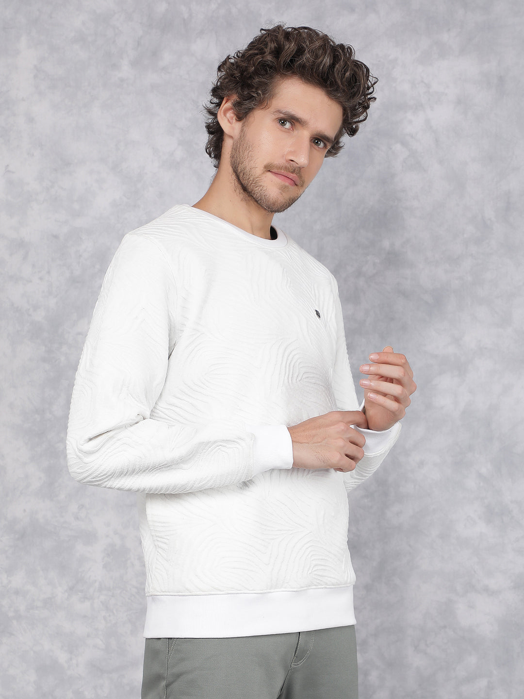 White Jacquard Sweatshirt-Men Sweatshirts-Crimsoune Club