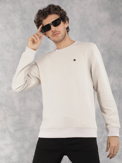 Beige Jacquard Sweatshirt-Men Sweatshirts-Crimsoune Club