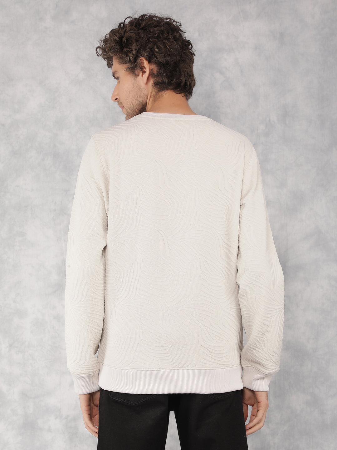 Beige Jacquard Sweatshirt-Men Sweatshirts-Crimsoune Club