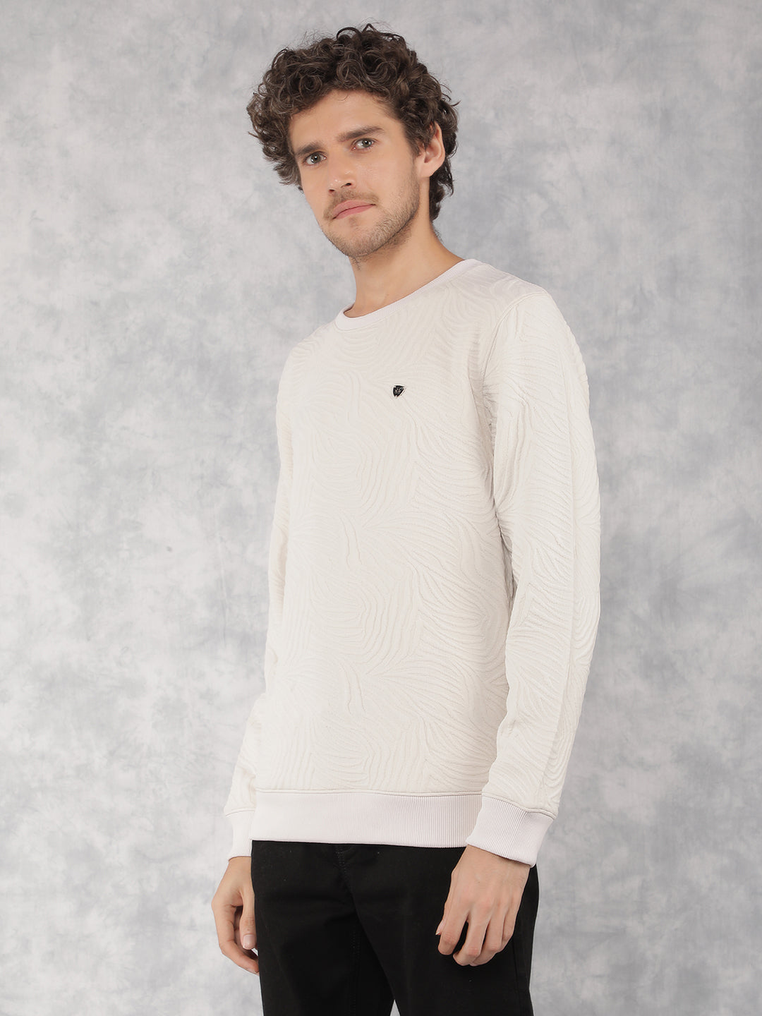 Beige Jacquard Sweatshirt-Men Sweatshirts-Crimsoune Club