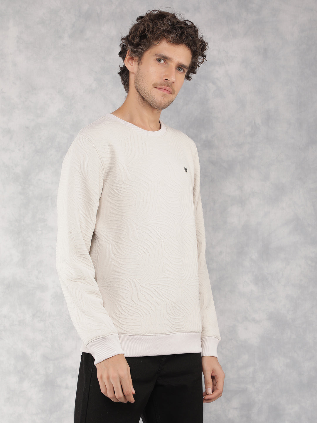 Beige Jacquard Sweatshirt-Men Sweatshirts-Crimsoune Club