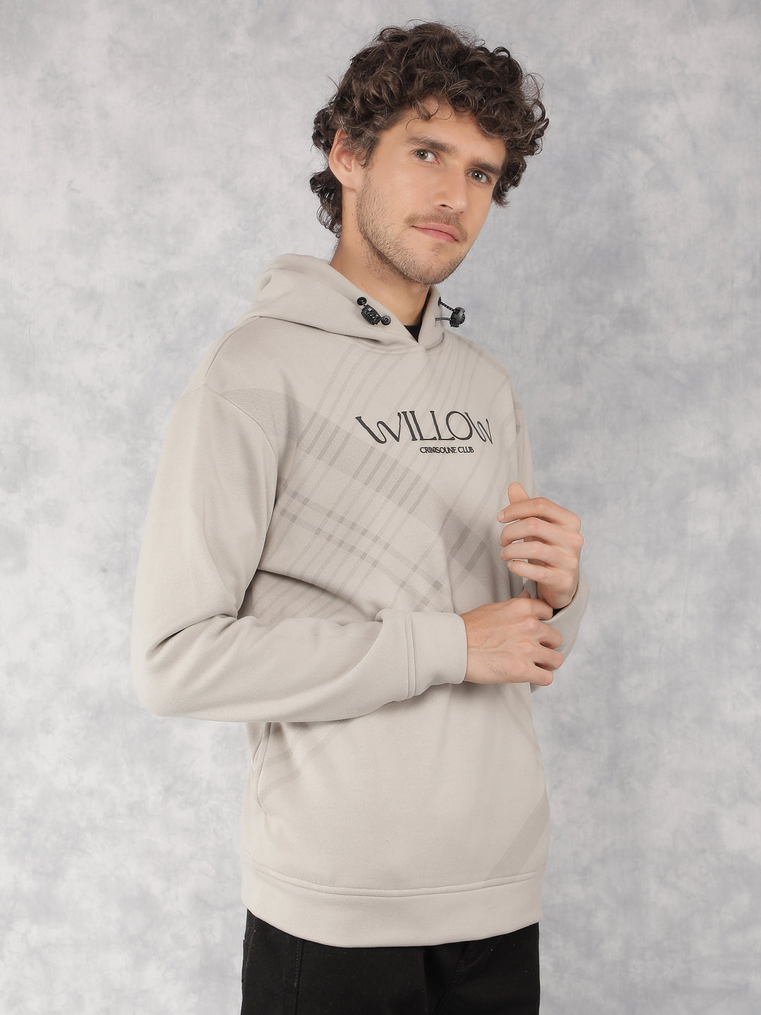 Grey Typographic Print Hooded Neck Sweatshirt-Men Sweatshirts-Crimsoune Club