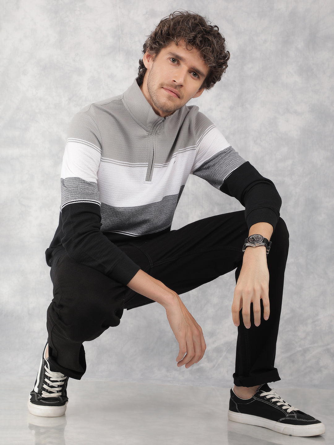 Grey Color Blocked Sweatshirt-Men Sweatshirts-Crimsoune Club