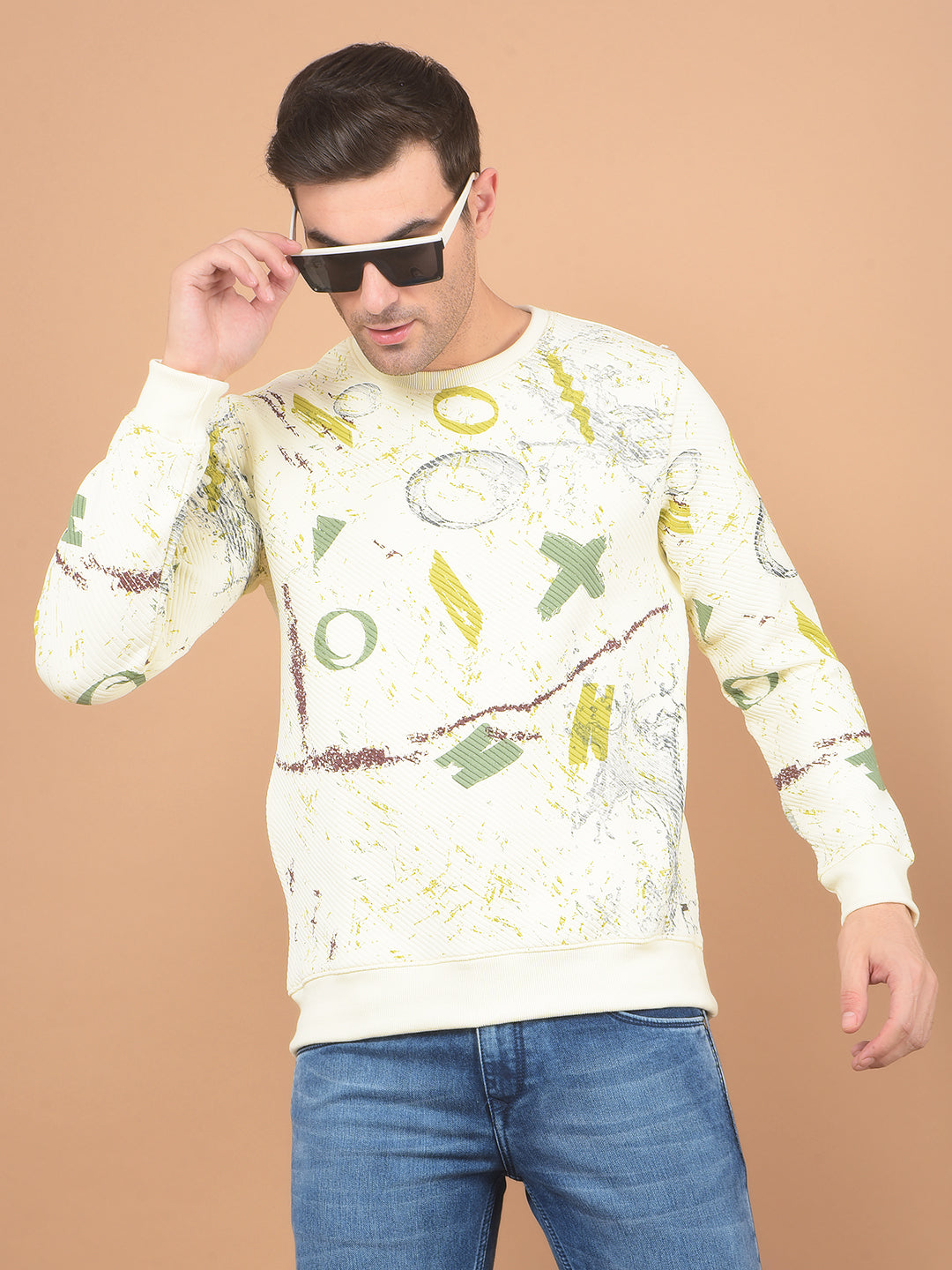 Cream Typographic Print Sweatshirt-Men Sweatshirts-Crimsoune Club