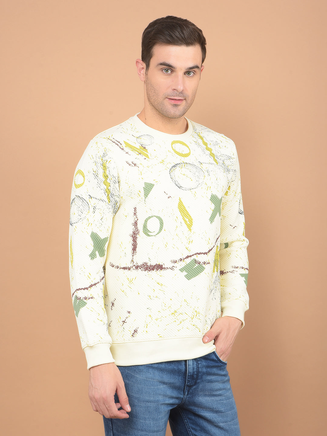 Cream Typographic Print Sweatshirt-Men Sweatshirts-Crimsoune Club